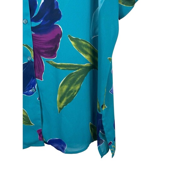 VTG 90s Lane Bryant Designs 18/20 Button Up Blouse Teal Floral Tropical Print - Picture 2 of 11
